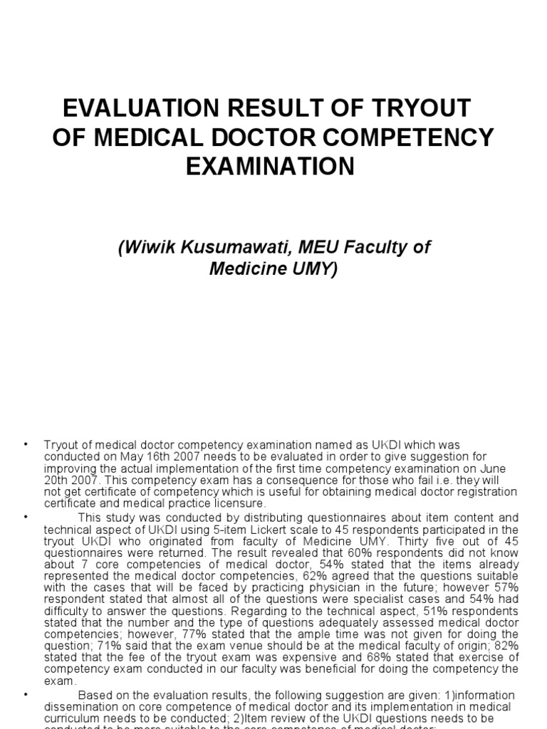 Evaluation of Medical Doctor Competency Exam | PDF | Doctor Of Medicine ...