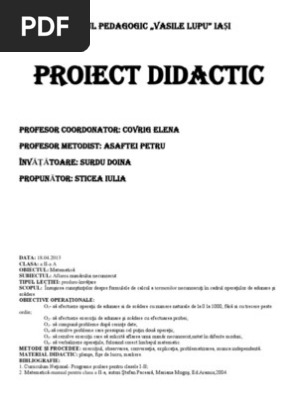 Proiect Didactic Matematica