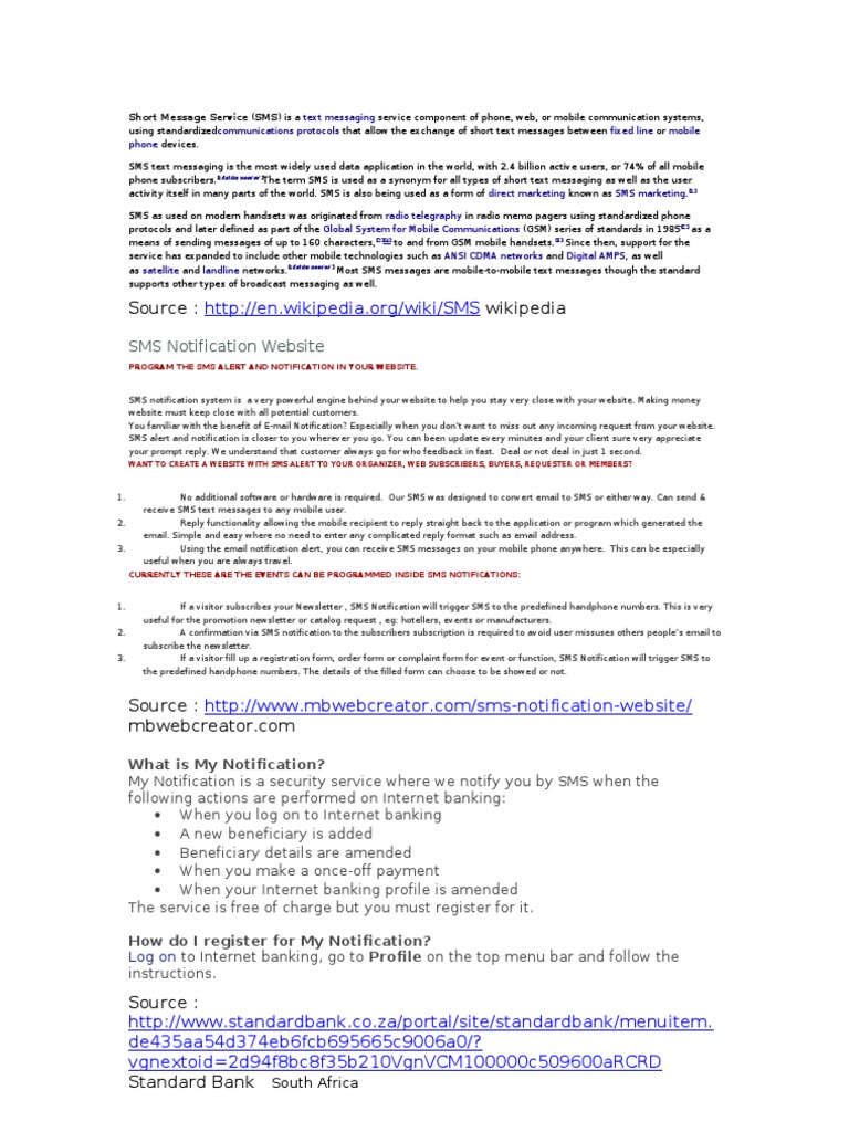 SMS Notification System for Websites | PDF | Short Message Service ...