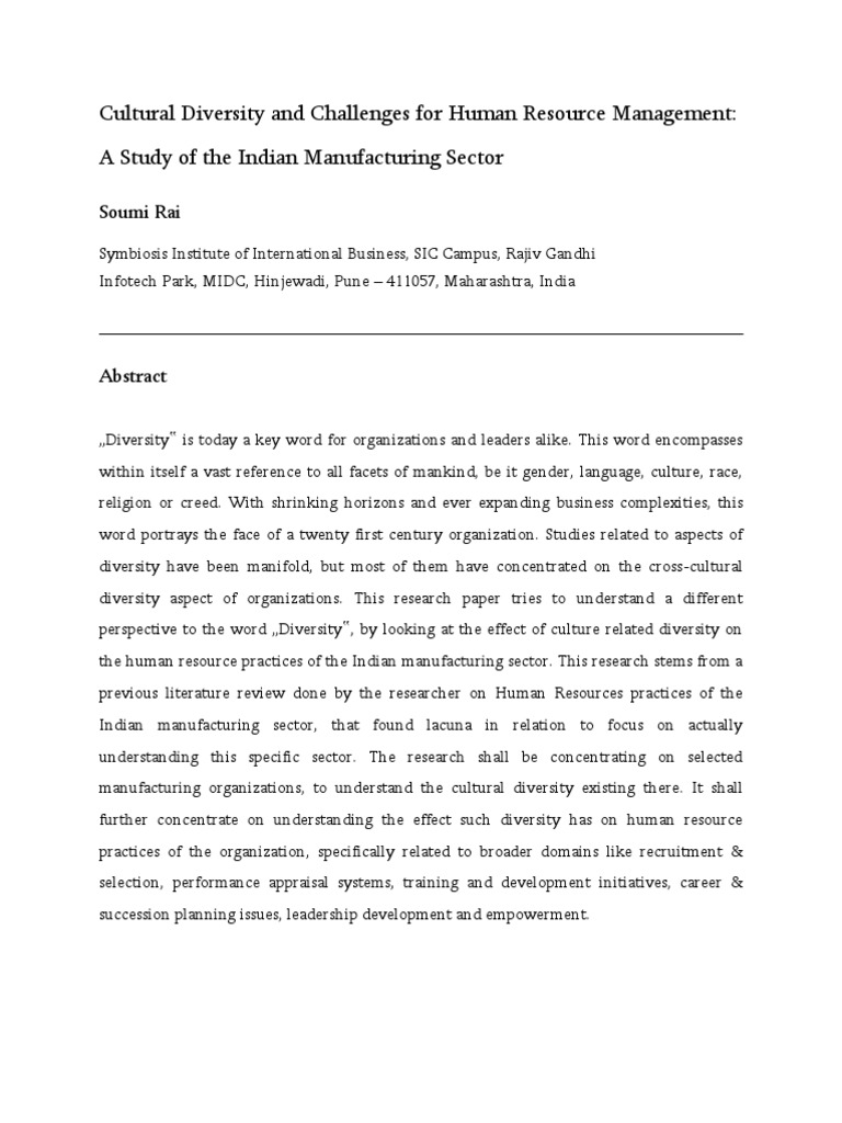 Cultural Diversity in Indian HR Management | PDF | Human Resource ...