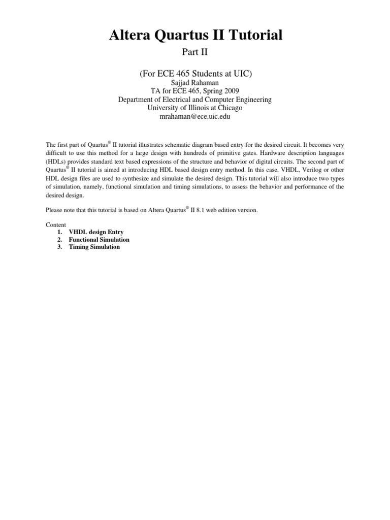 Quartus II Tutorial HDL | PDF | Hardware Description Language | Vhdl