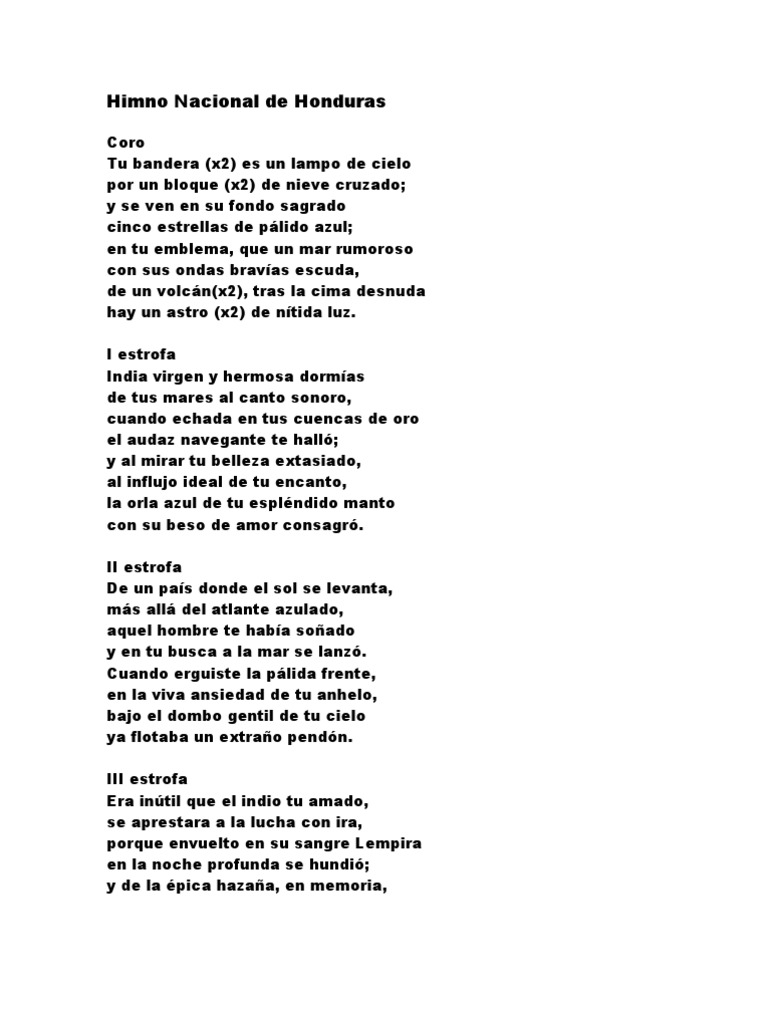 Letra del Himno Nacional de Honduras | PDF