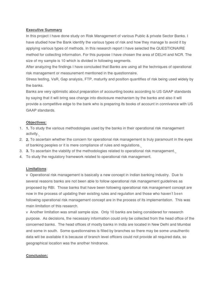 Executive Summary | PDF | Operational Risk | Risk