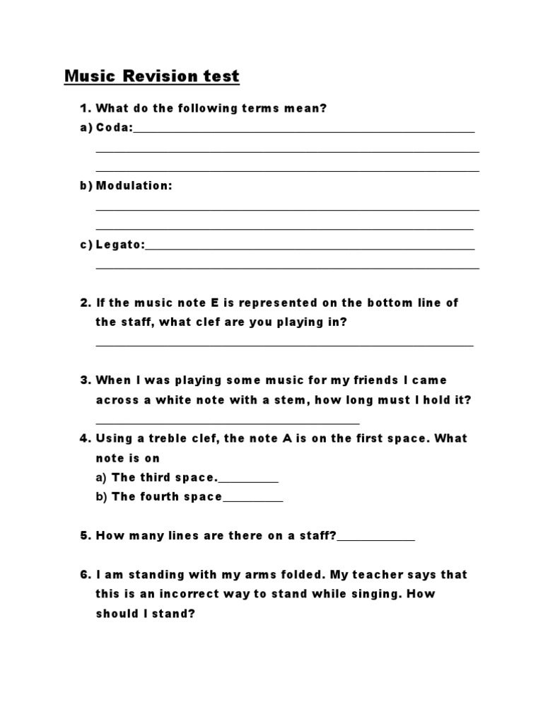 Music Theory Test for Students | PDF | Teaching Methods & Materials ...
