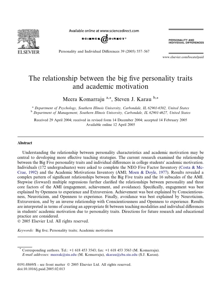 Big Five Traits and Academic Motivation | PDF | Extraversion And ...