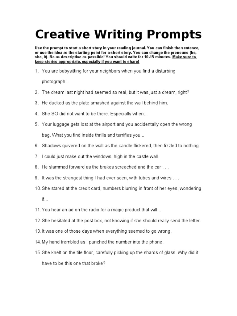 college level creative writing prompts