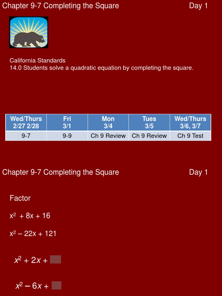 Completing the Square: Quadratic Solutions | PDF | Teaching Methods ...