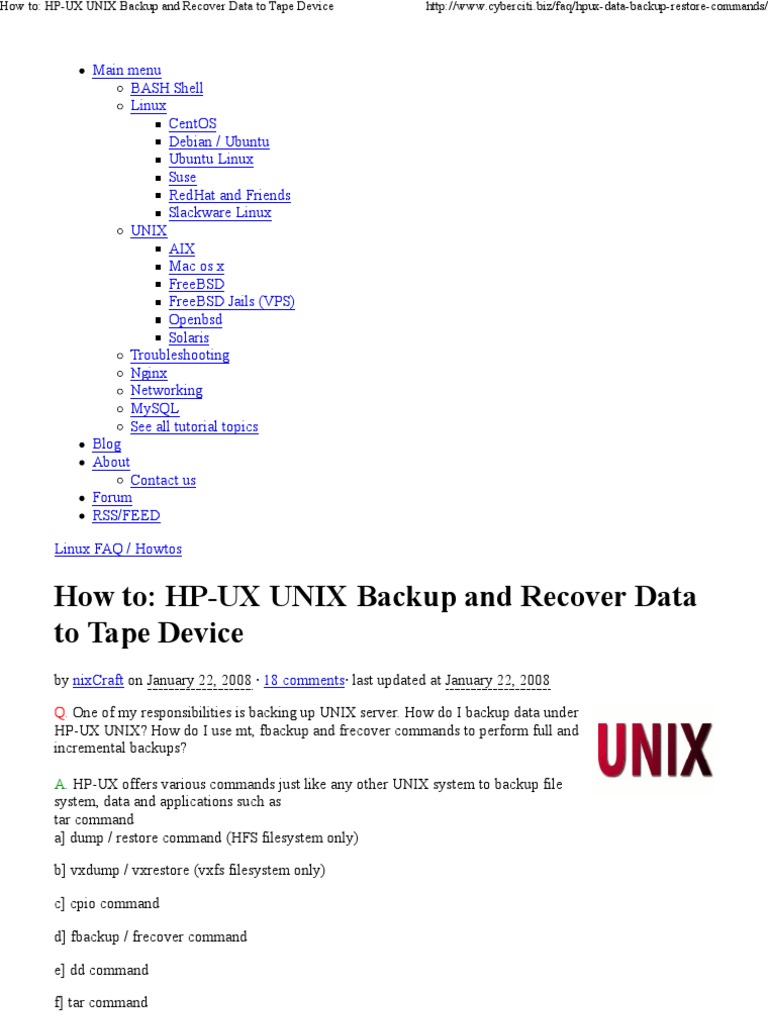 How To HPUX UNIX Backup and Recover Data To Tape Device PDF