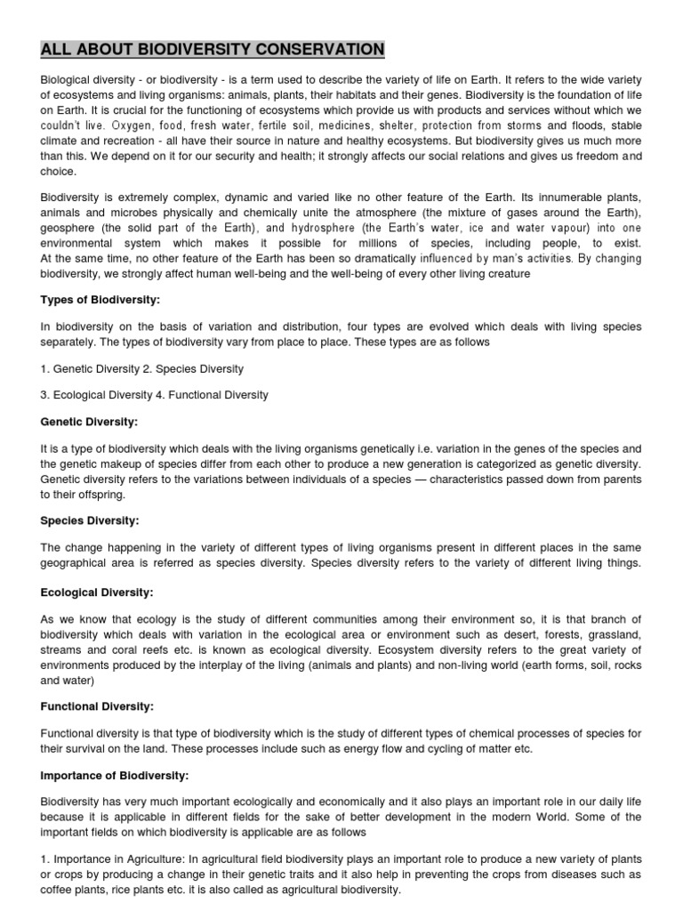 Importance of Biodiversity Conservation | PDF | Environmental ...