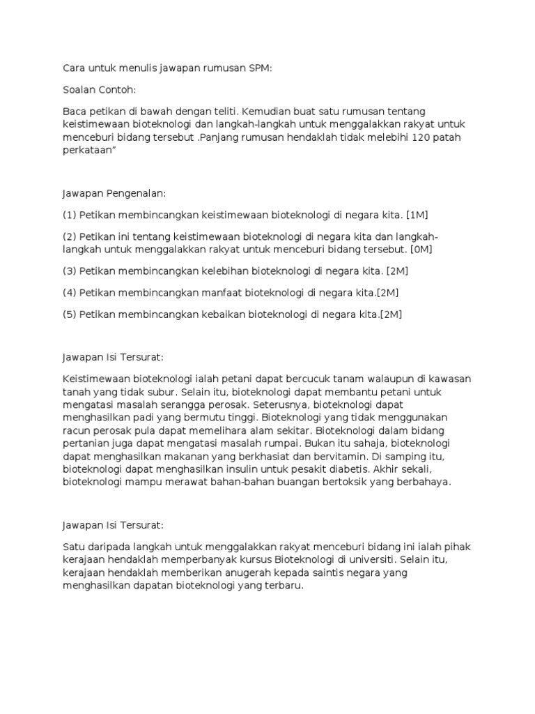 Cara Untuk Menulis Jawapan Rumusan Spm Pdf