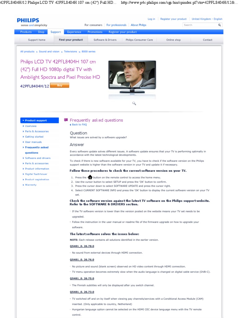 Philips 42PFL8404H/12 Firmware Update Guide | PDF | Television | Hdmi