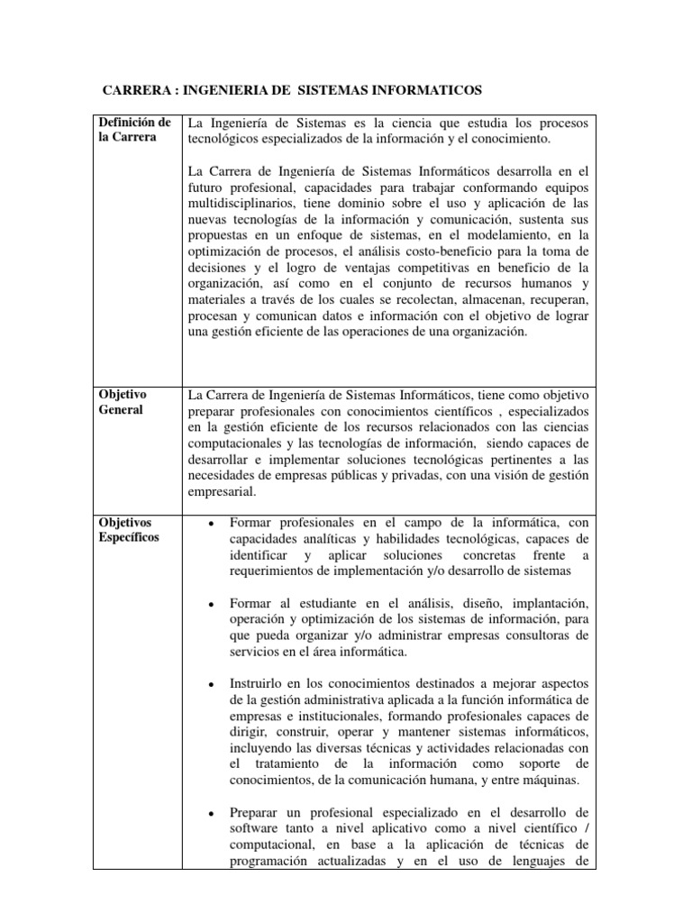 Perfil Ing De Sistemas Informaticos