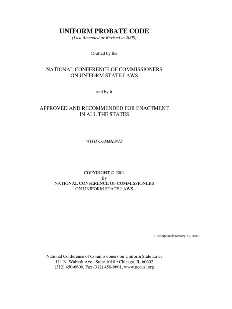 Daniel Studin - Uniform Probate Code, Last Updated 2008 | PDF | Legal ...