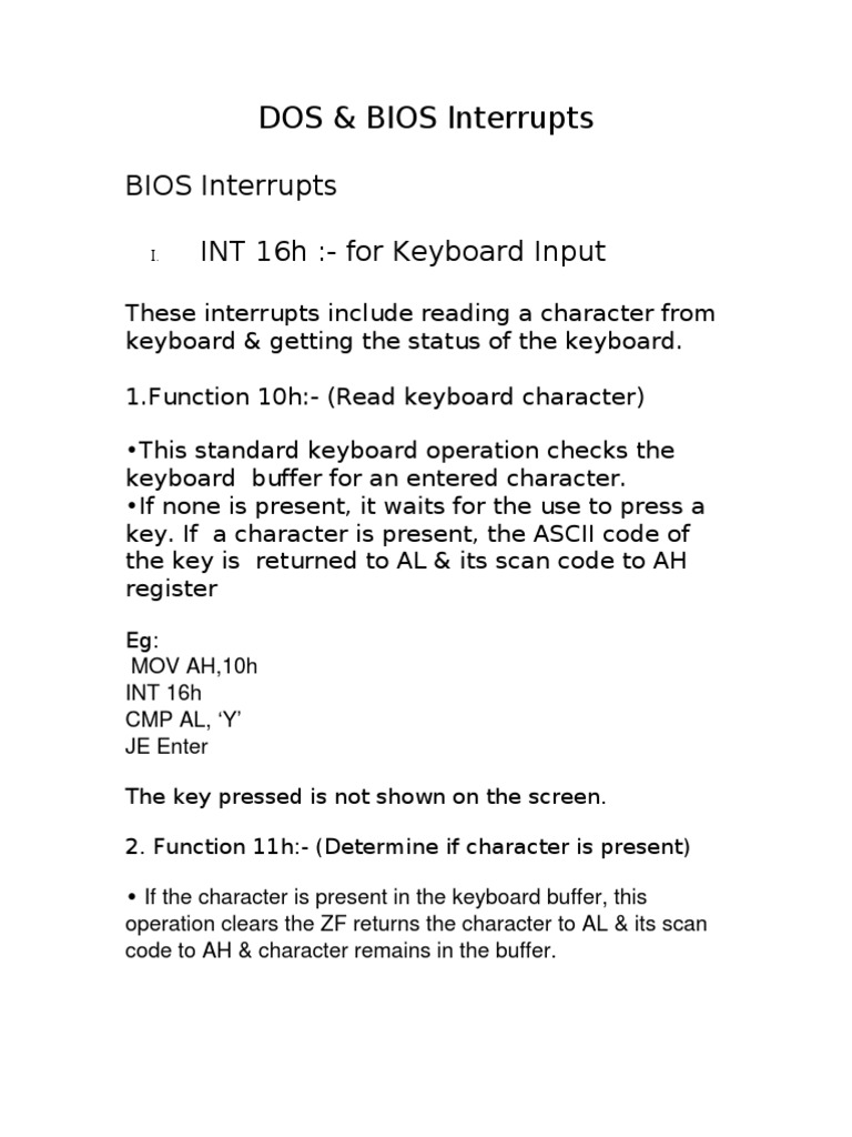 Dos and Bios Interrupts | PDF | Computer Keyboard | Cursor (User Interface)