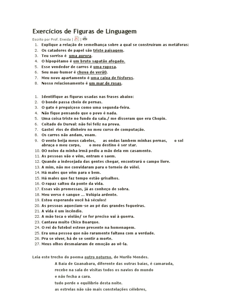 Exercícios de Figuras de Linguagem | PDF | Metáfora | Idiomas