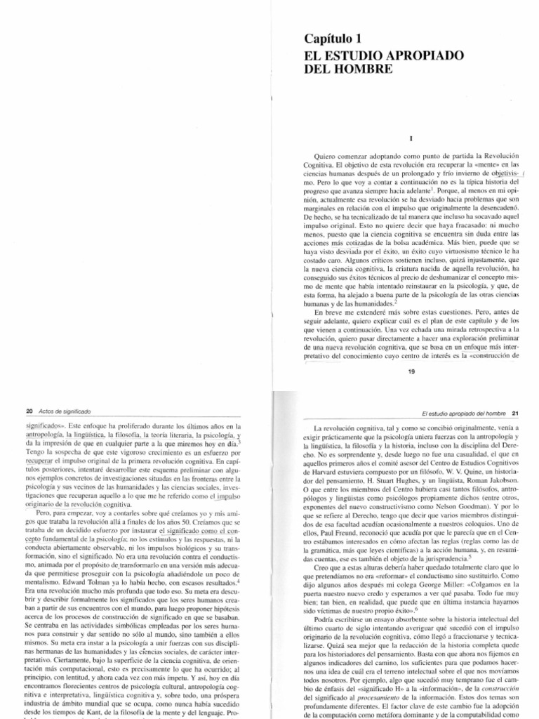 Bruner: El Estudio Apropiado Del Hombre (en Actos de Significado)