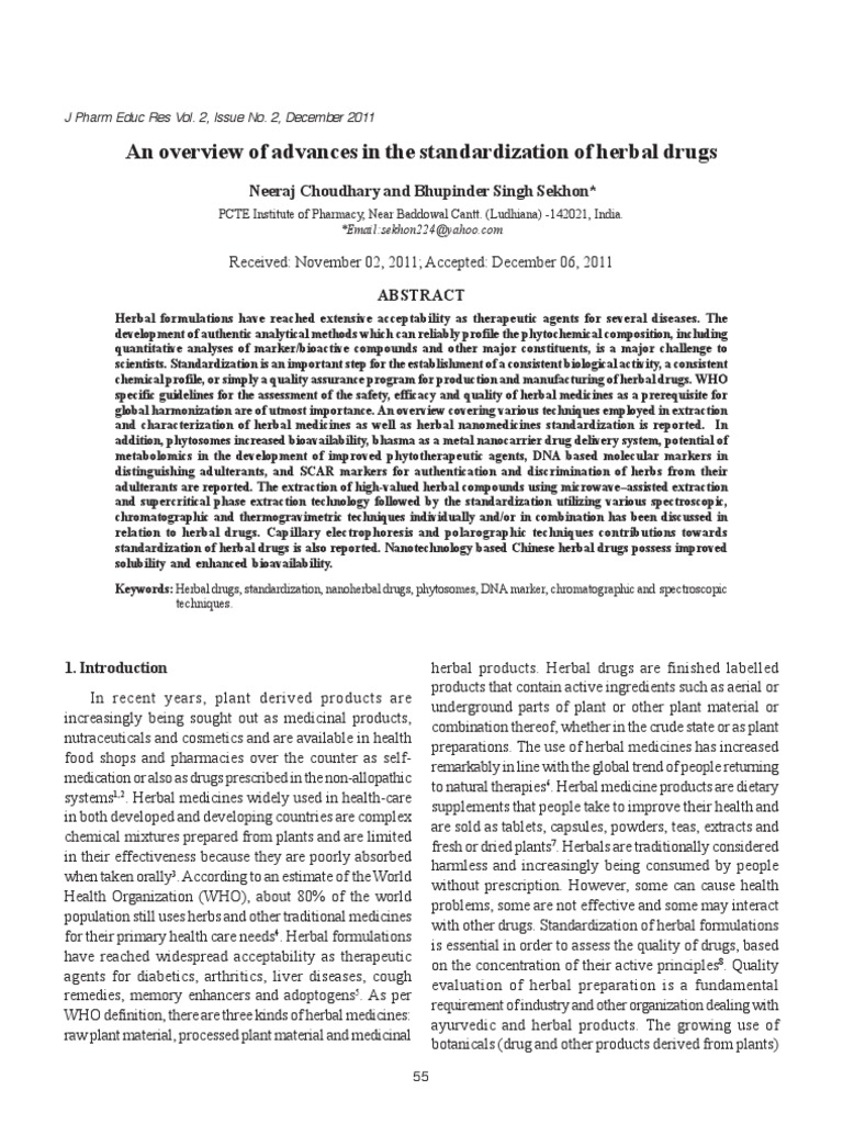 An Overview of Advances in The Standardization of Herbal Drugs | PDF ...