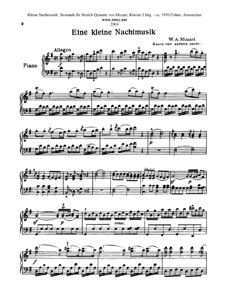 Wa Mozart Eine Kleine Nachtmusik K 525 For Piano