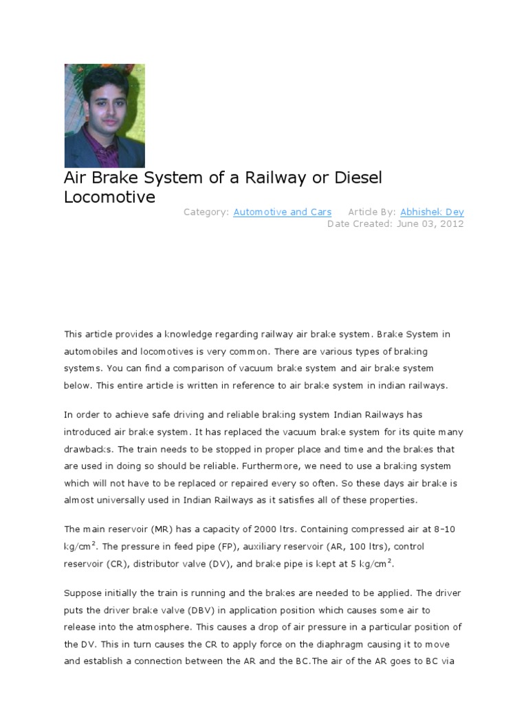 Air Brake System of A Railway or Diesel PDF Mechanical
