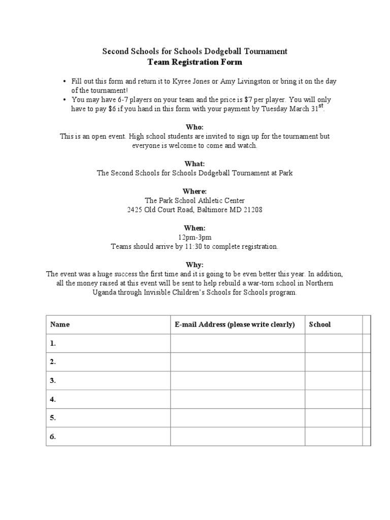 Team Registration Form | PDF