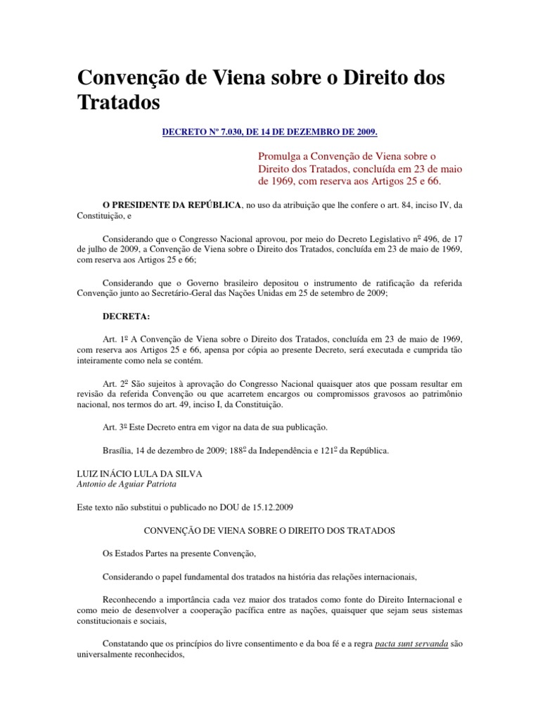 Convenção de Viena sobre o Direito dos Tratados | PDF | Tratado ...