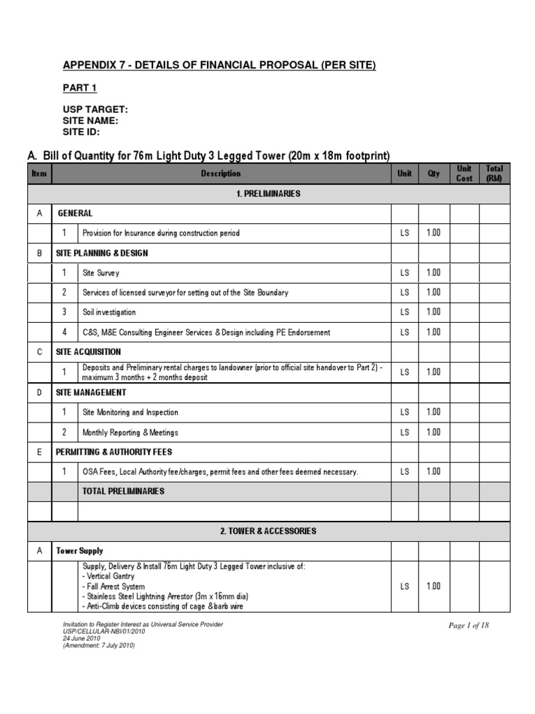 Bill of Quantities (Example) Deep Foundation Concrete