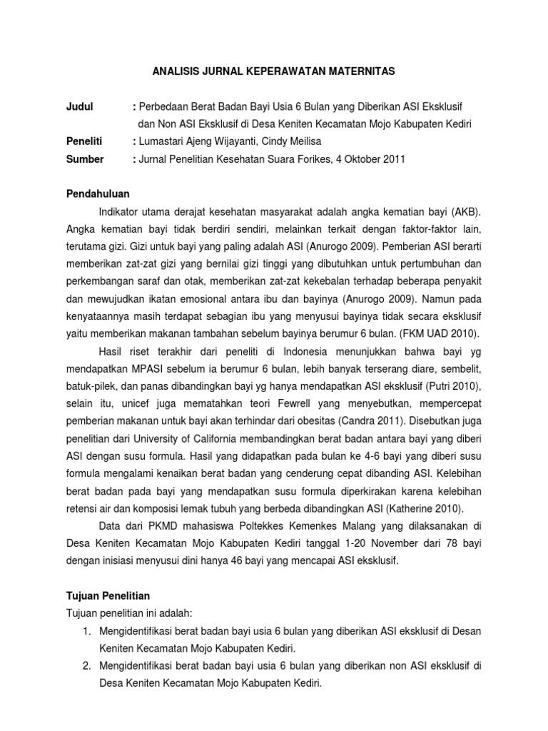 Analisis Jurnal Keperawatan Maternitas