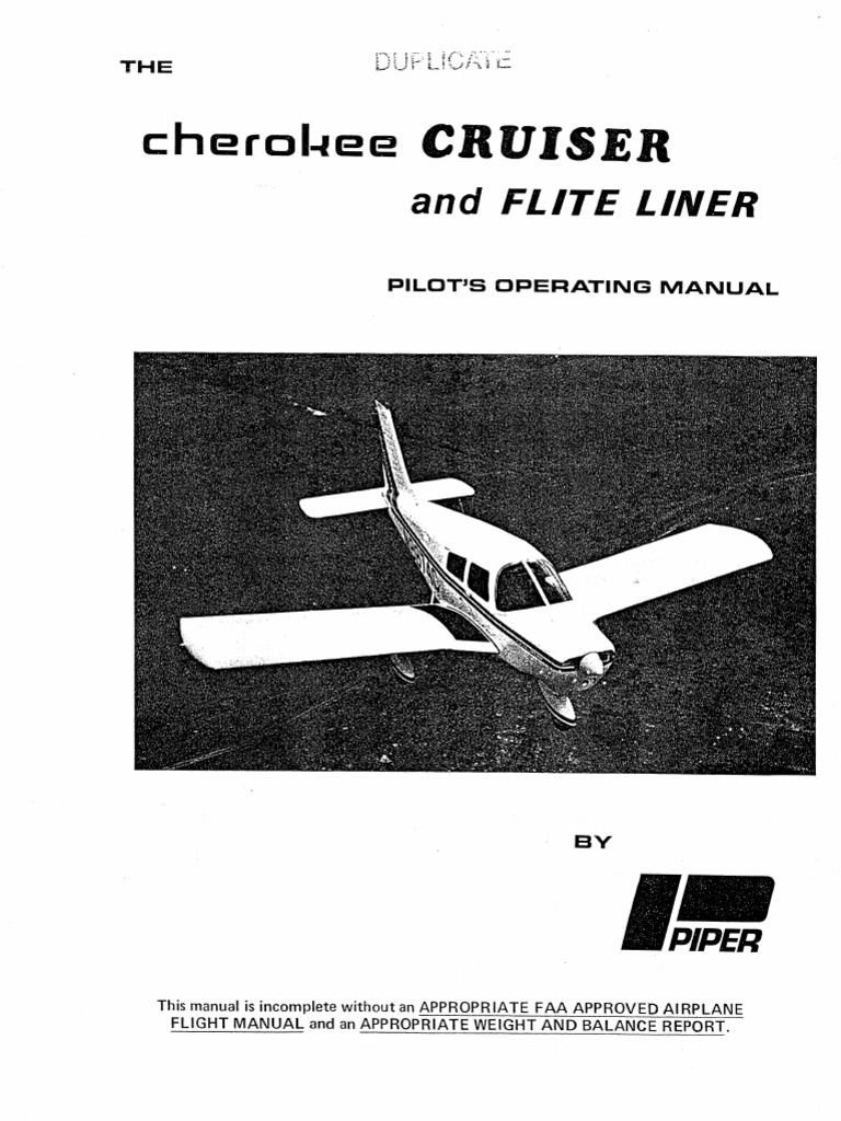 Piper Cherokee PA28140 POH Aviation