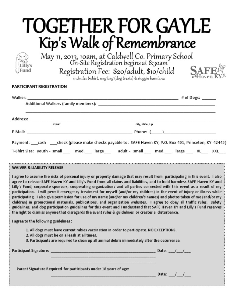 Participant Registration for Kip's Walk | PDF | Government | Business