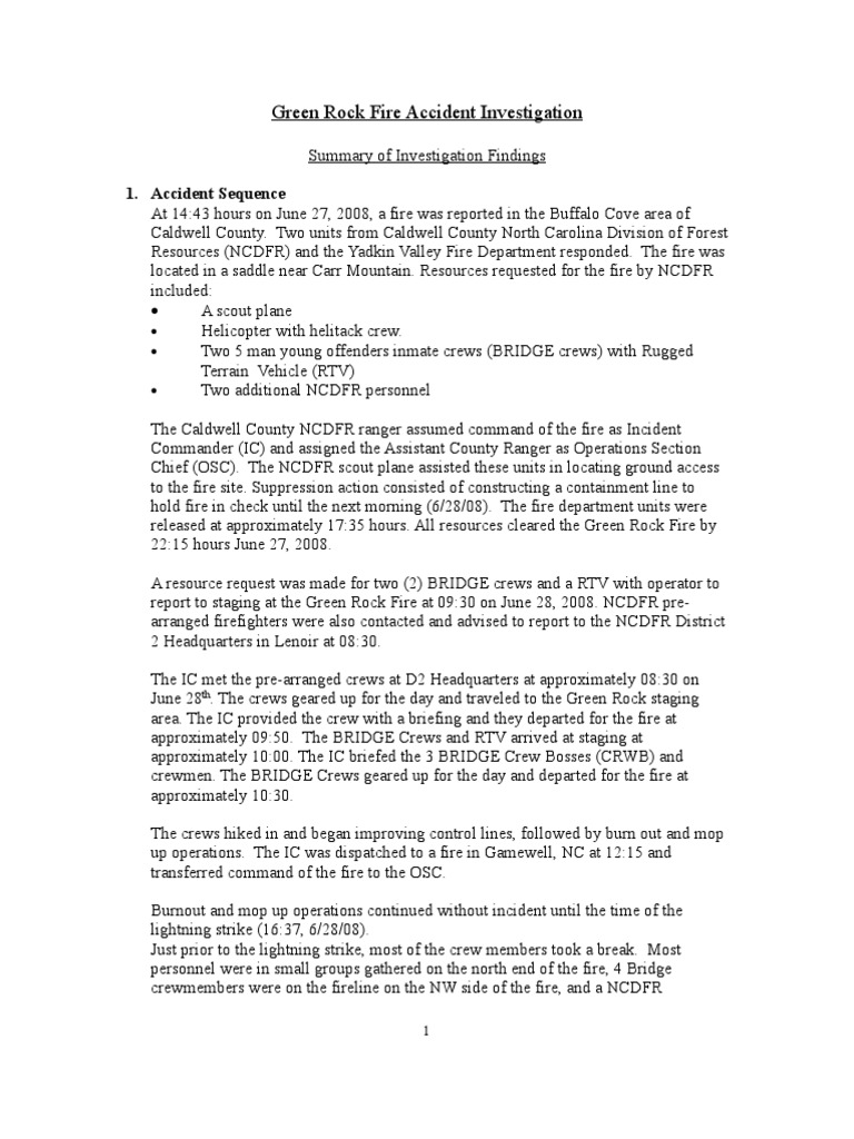 Green Rock Fire Accident Report | PDF | Firefighter | Lightning