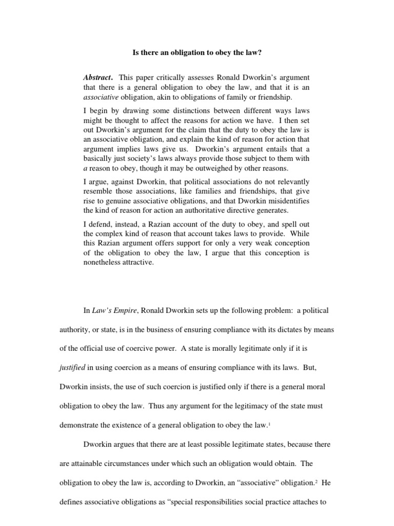 Is There An Obligation To Obey The Law Jurisprudence Morality