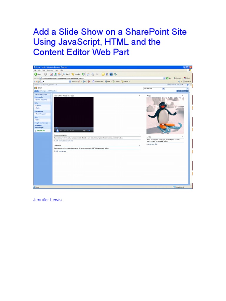 Add A Slide Show On A Share Point Site Using Javascript, HTML and