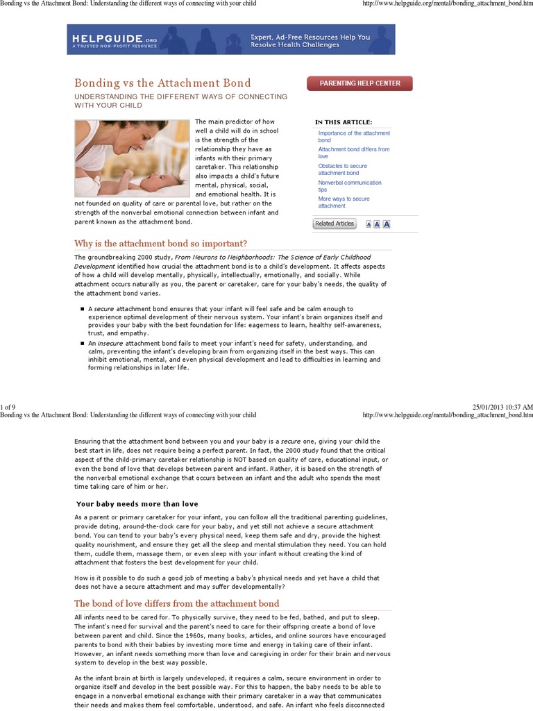 Bonding Vs The Attachment Bond PDF Attachment Theory Infants