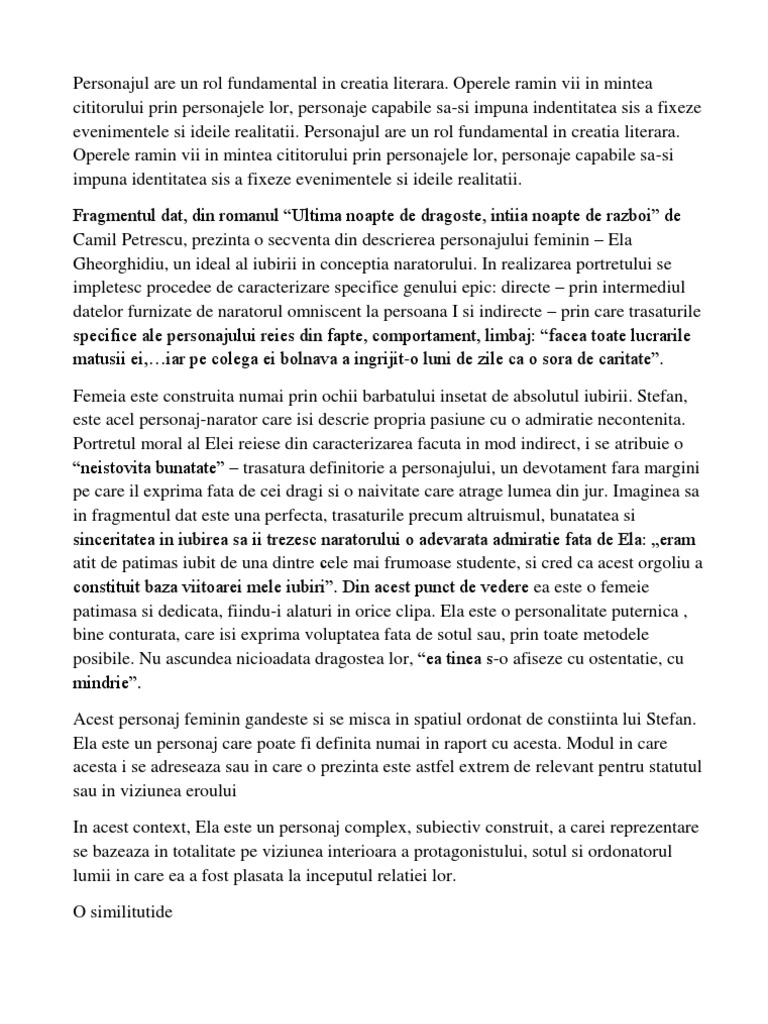 Caracterizarea Personajului Ela