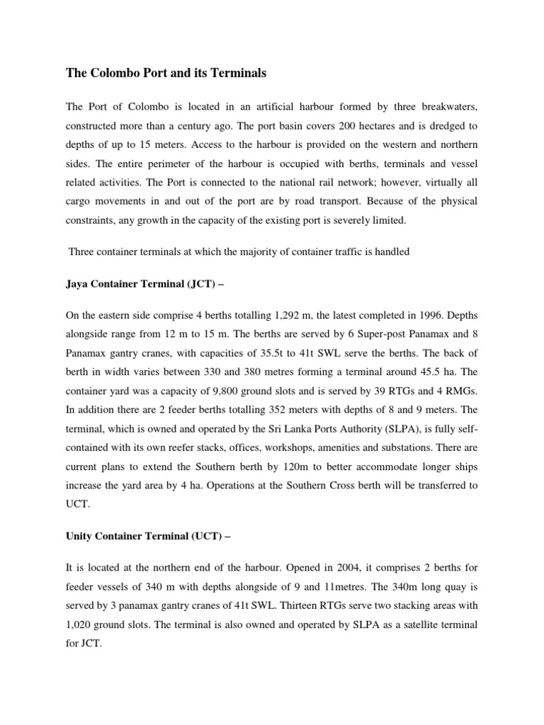 Colombo Port and Terminal Overview | PDF | Port | Shipping