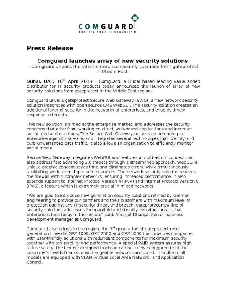Comguard Launches Array of New Security Solutions | PDF