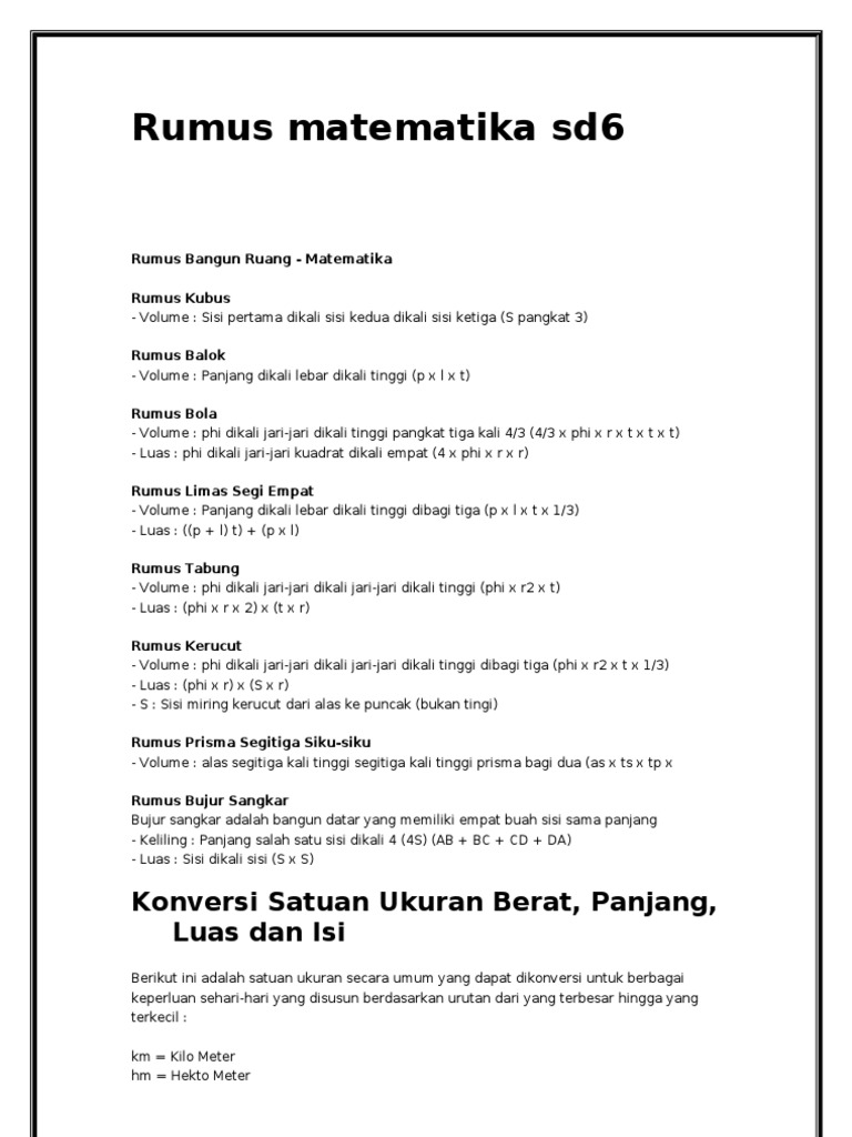 Rumus Matematika Sd6