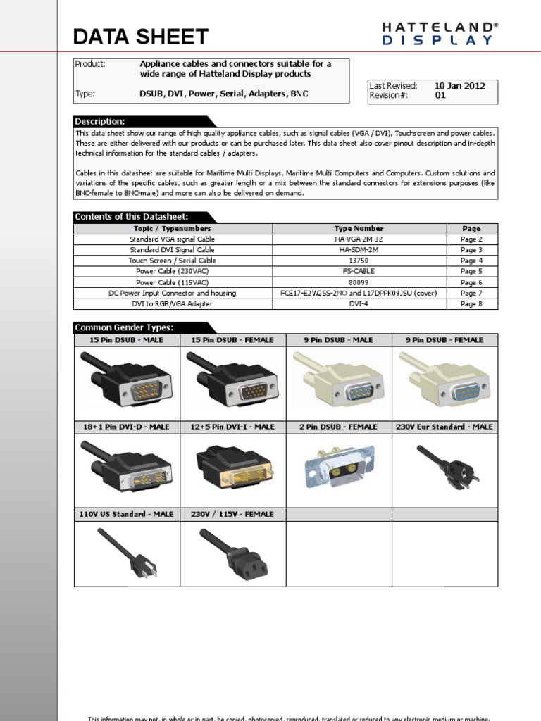Cables and Connectors Specification Rev01.Indd Ds Cables and