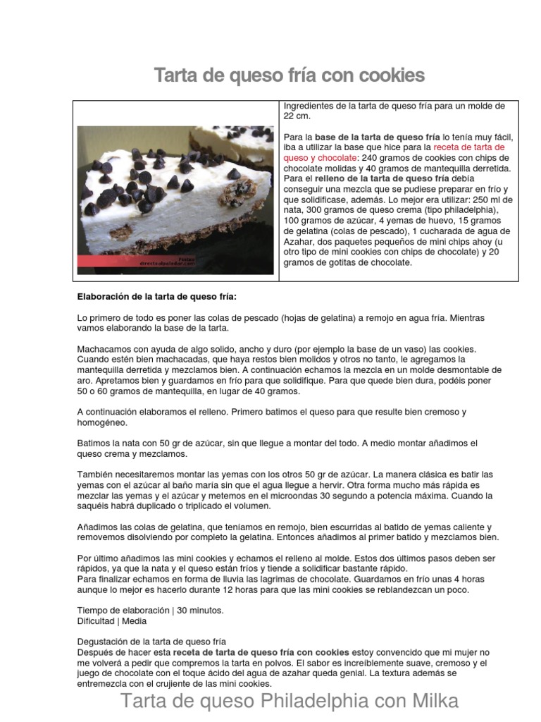 Tarta de queso fría con cookies | PDF | Tarta de queso | Crema