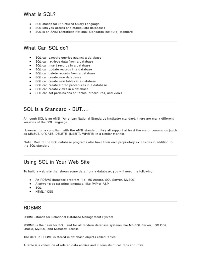 Notes On SQL | PDF