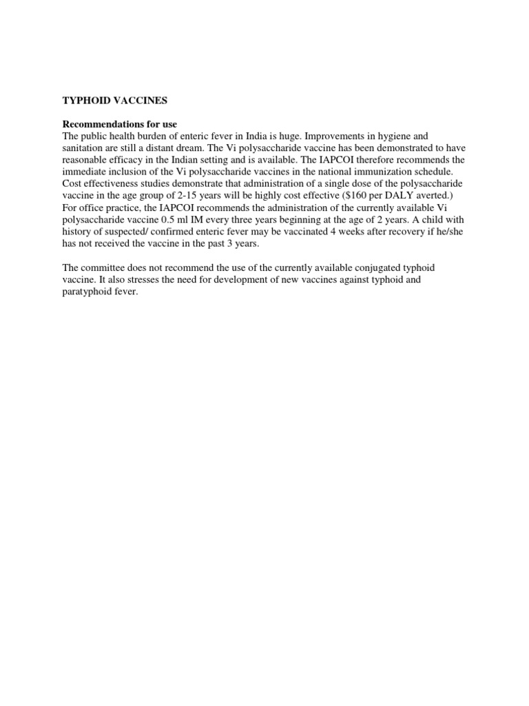 Typhoid Vaccination Guidelines in India | PDF