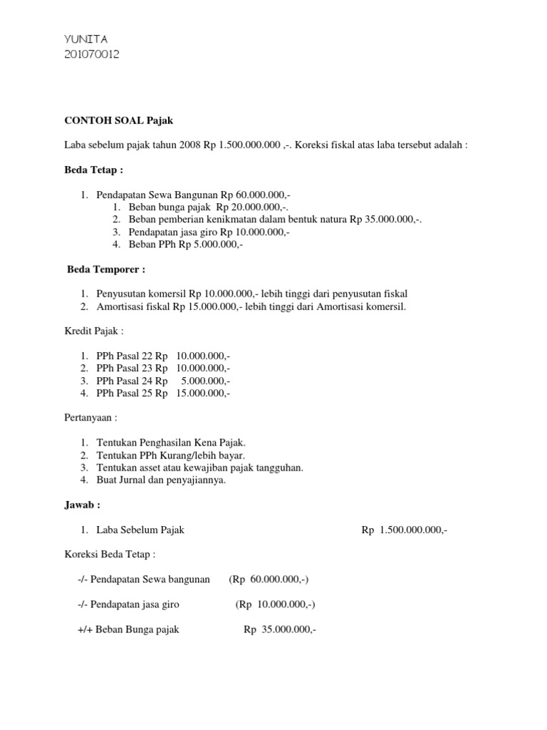 Contoh Soal Dan Jawaban Penyusutan Fiskal  Blog Sekolah