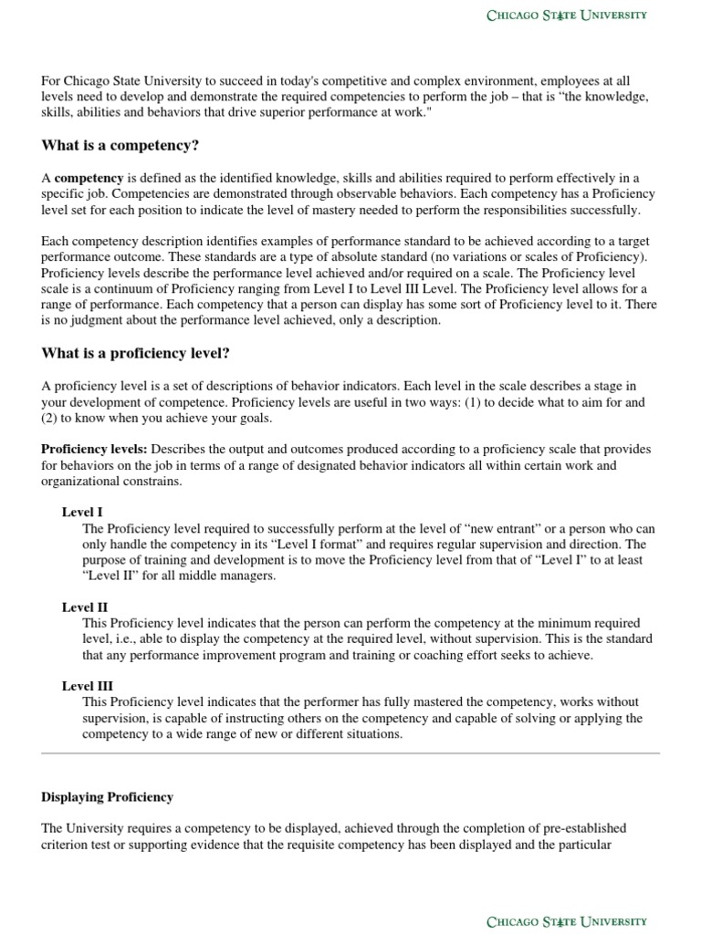 Competency and Proficiency Levels Guide | PDF | Competence (Human ...