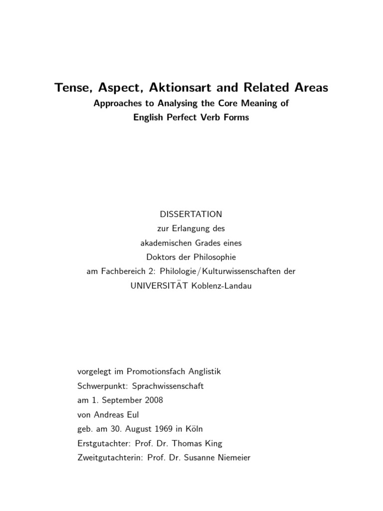 Tense Aspect Aktionsart And Related Areas Perfect Grammar