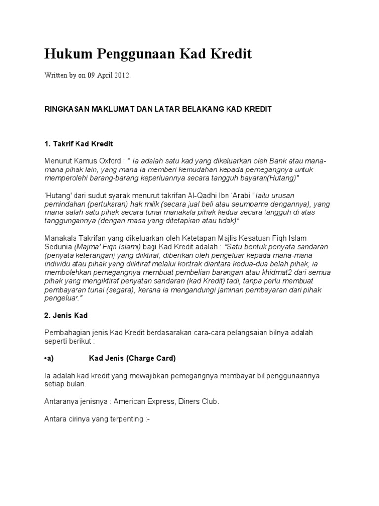 Hukum Penggunaan Kad Kredit Pdf