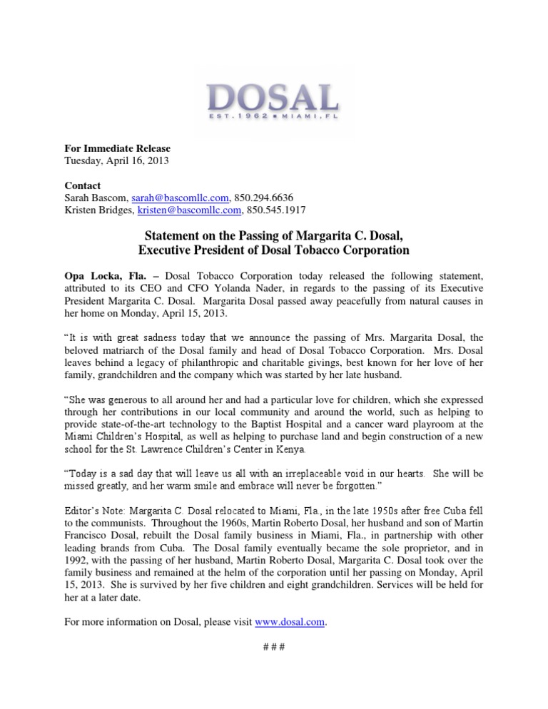Passing of Margarita C. Dosal | PDF