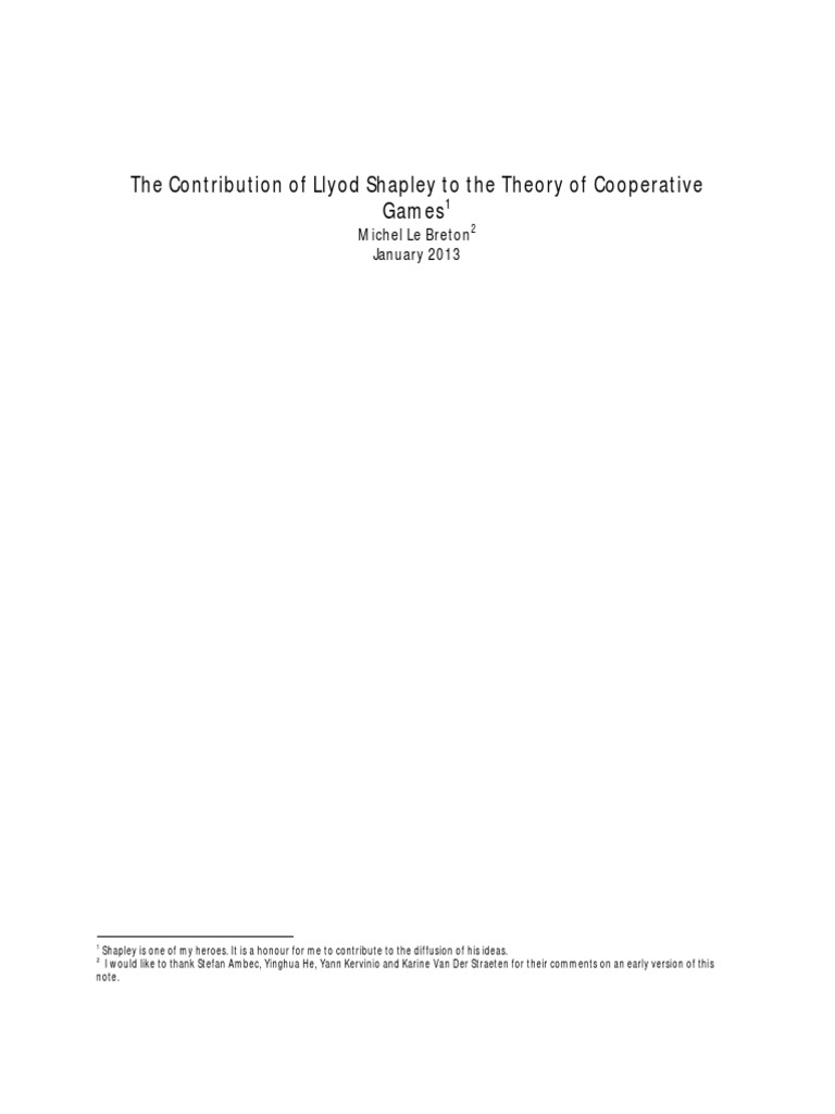 Shapley’s Impact on Cooperative Game Theory | PDF | Economics Of ...