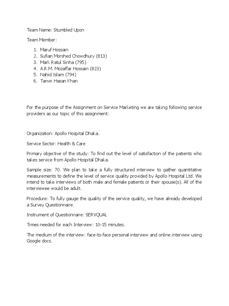 Apollo Hospital Service Quality Survey | PDF | Survey Methodology ...