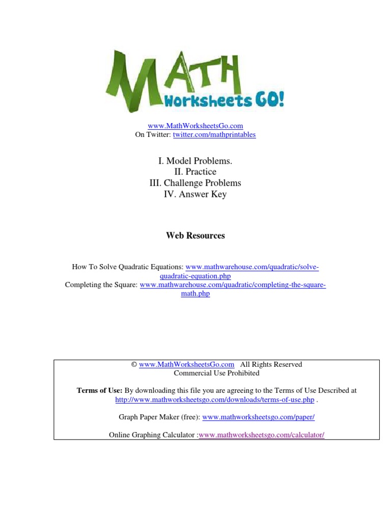 Completing the Square Worksheet | Complex Number | Equations