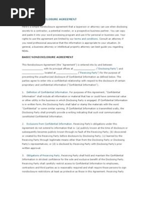 Basic Non Disclosure Agreement
